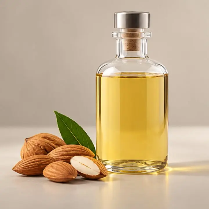 Bottle of cold-pressed almond oil