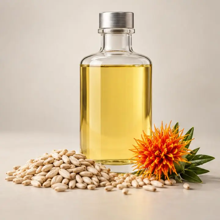Bottle of crude linoleic safflower oil