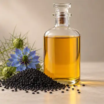 Bottle of black cumin seed oils
